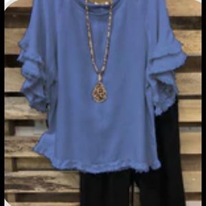 Brand New! Ruffled Sleeve Round Neck Top